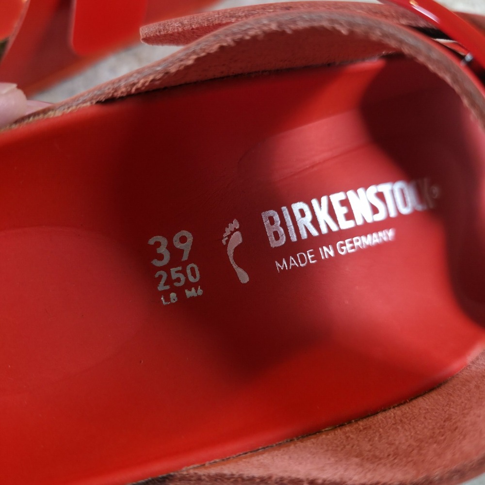 Birkenstock Arizona Big Buckle Gloss Red " Tomato " Patent Leather Womens 8 NEW - Picture 6 of 7